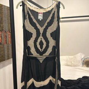 Black and beige silk dress
